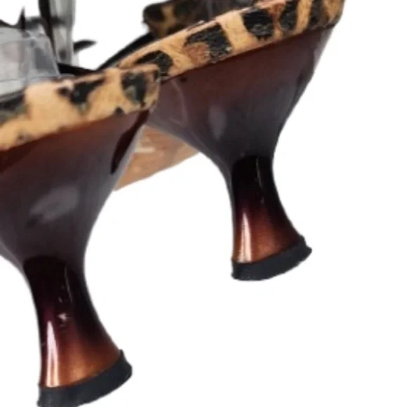 Stuart Weitzman Kitten Heel Sandals Strappy Thong Animal Print Brown Slingback 9 - Picture 8 of 15